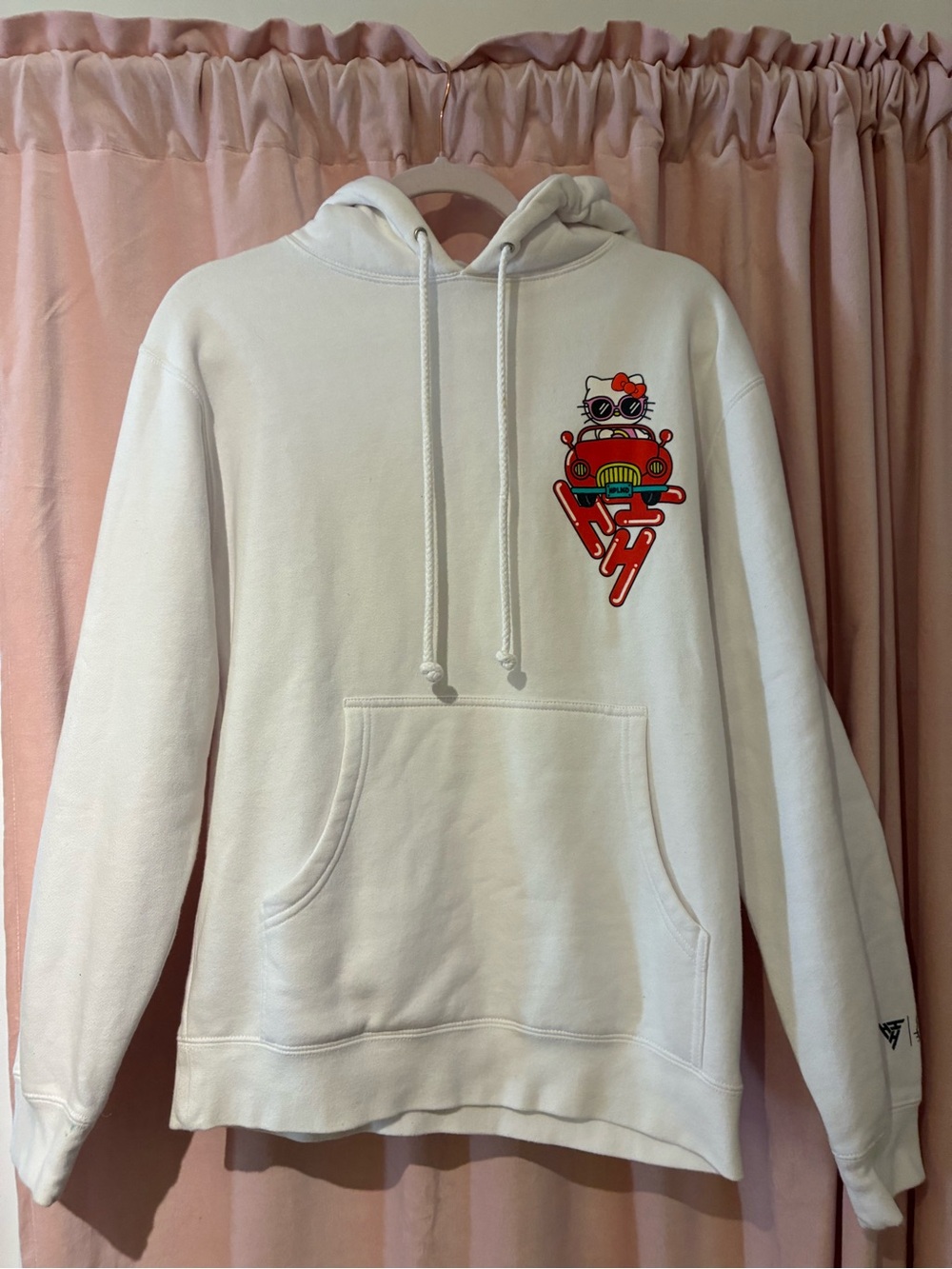 Hello Kitty Cream Pullover Hoodie with Red Car Graphic